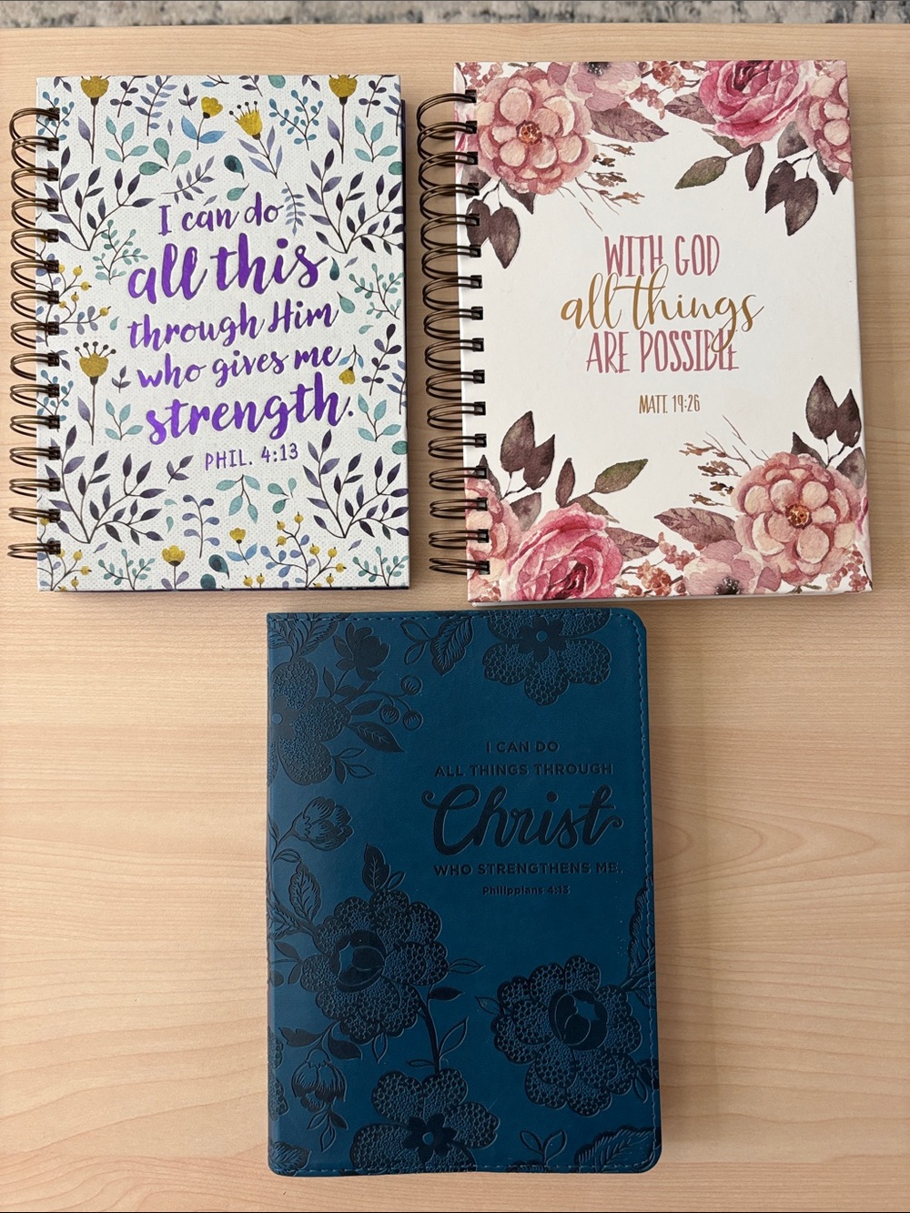 Inspirational Floral Spiral Notebook and Navy Faux Leather Journal Lot of 3